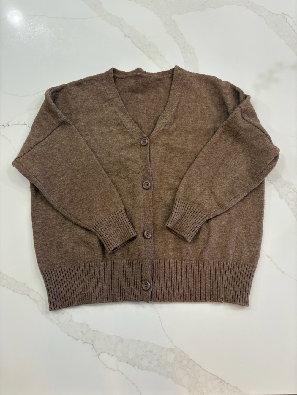 Halara Brown V-Neck Button Front Knit Cardigan Sweater Oversized Slouchy Cozy M